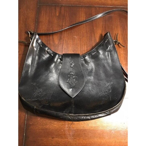 Vera Pelle Black Embossed Leather Purse Crossbody Bag - Picture 2 of 12